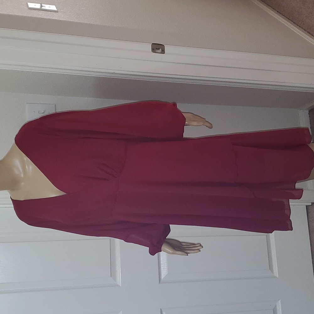 Shein 0xl flowy tiered chiffon midi sheer bubble sleeve surplice side zip